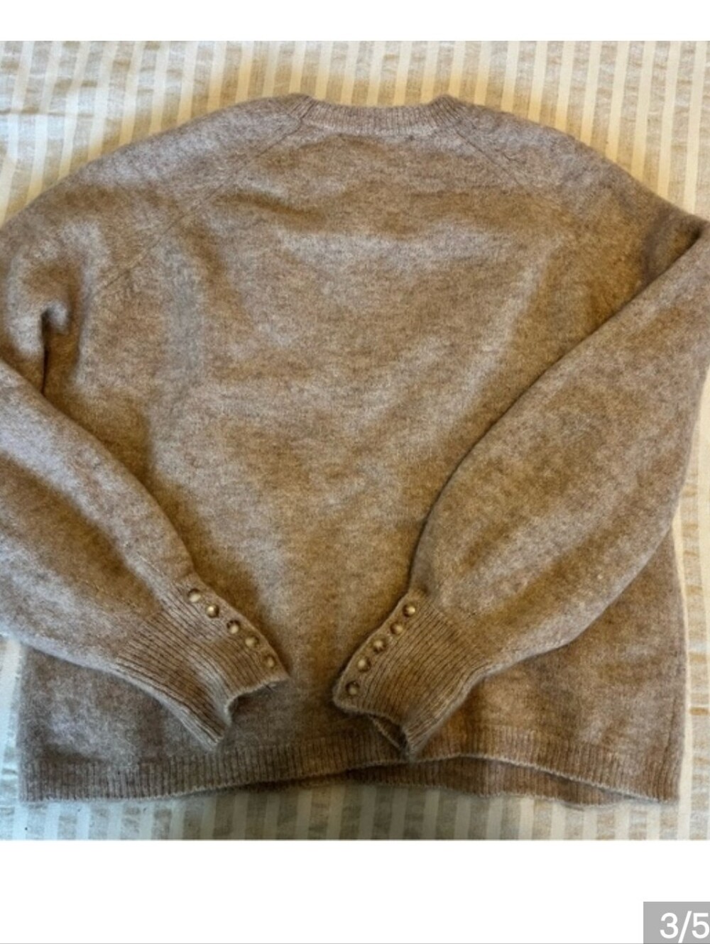 SÉZANE Louise Beige Mohair Jumper Button Sleeve Crew Sweater NWOT - Picture 8 of 16